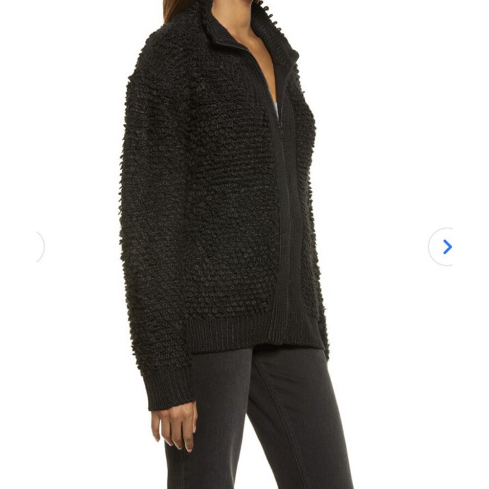 Treasure & Bond Womens Black Loop Yarn Front Full Zip Long Sleeve M A003549 - Picture 2 of 9